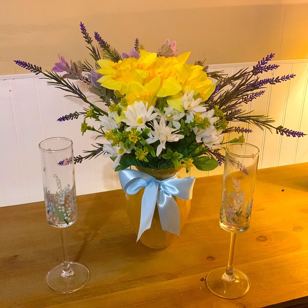 Hand Crafted- Spring floral arrangement with vase